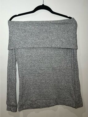 Express Off-the-Shoulder Ribbed Sweater - Gray